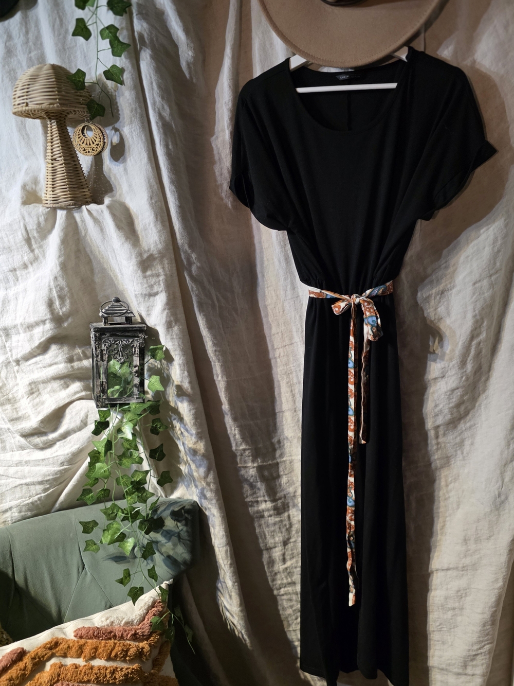 Black Maxi Dress with Printed Sash